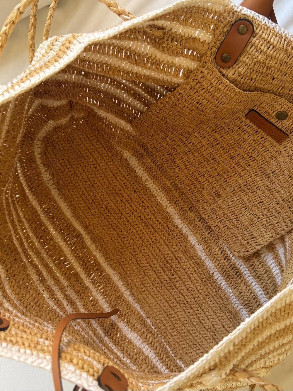 NWT GERARD DAREL 24 GD Raphia White Crochet Tote Bag with Leather Handles $495 - Picture 6 of 10